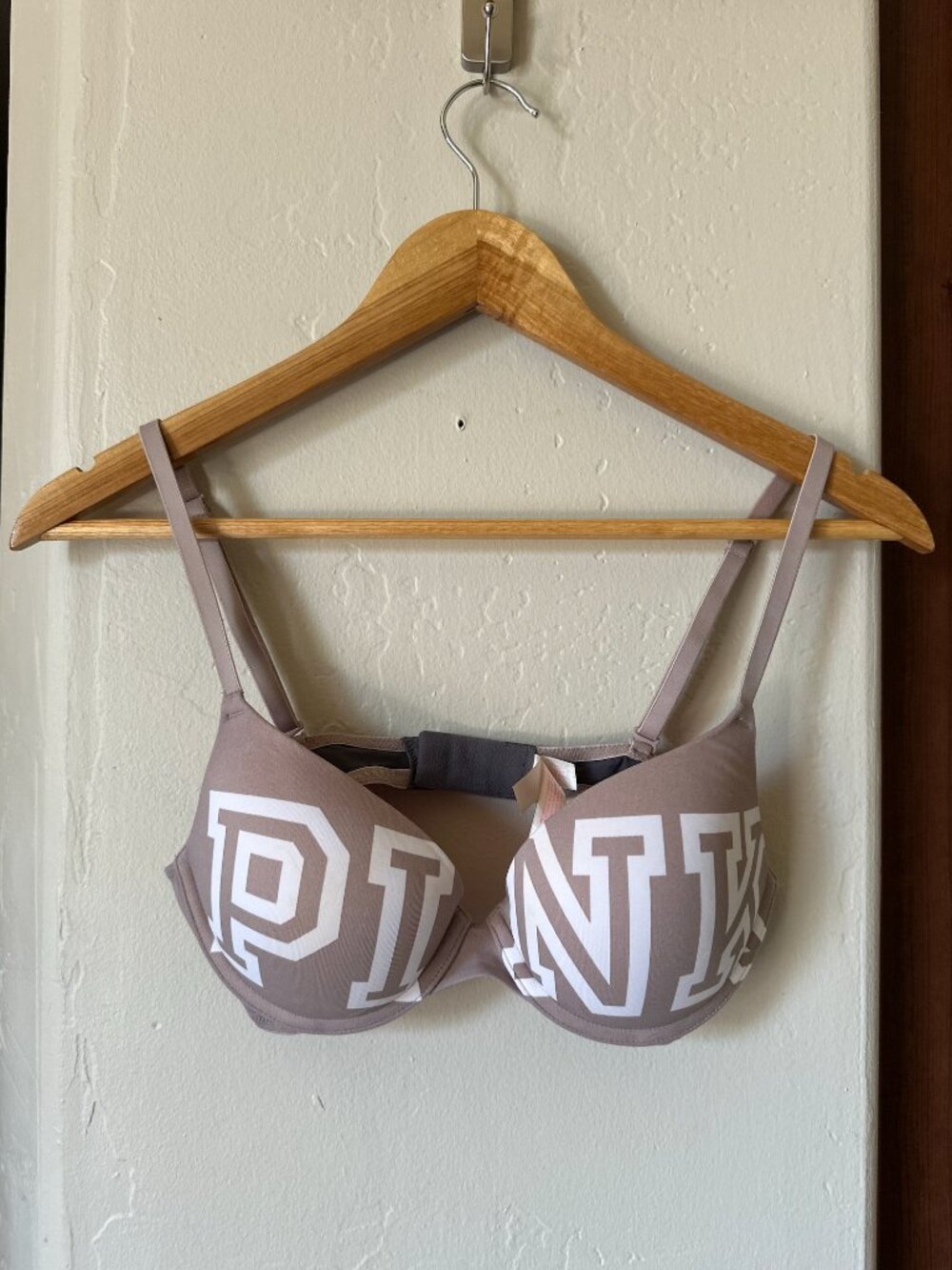 Victoria’s Secret PINK Wear Everywhere™ Push-Up Bra in a taupe/beige color with